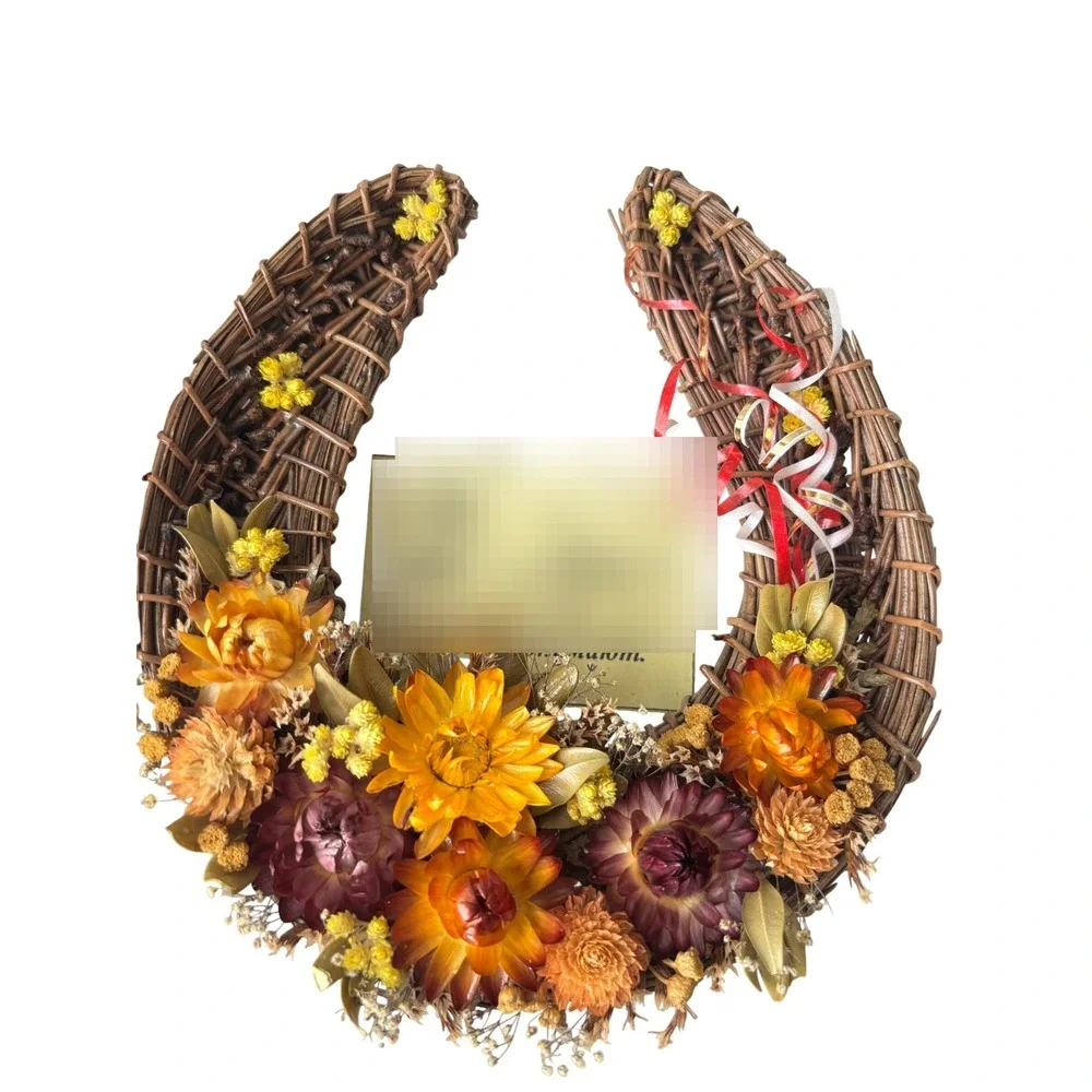 Vintage Horseshoe of Happiness Woven Wicker Dried Flower Wall Decor Good‎ Luck